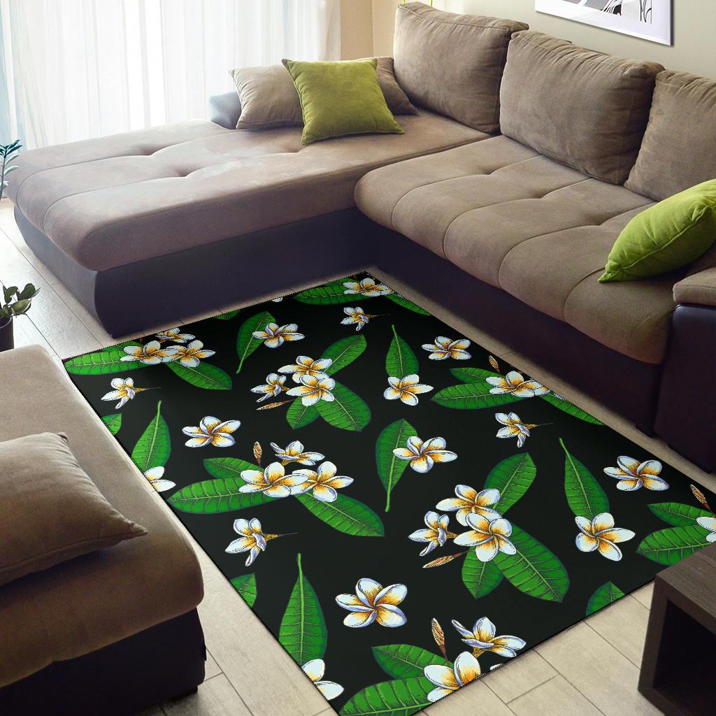 White Plumeria Pattern Print Design PM023 Area Rugs