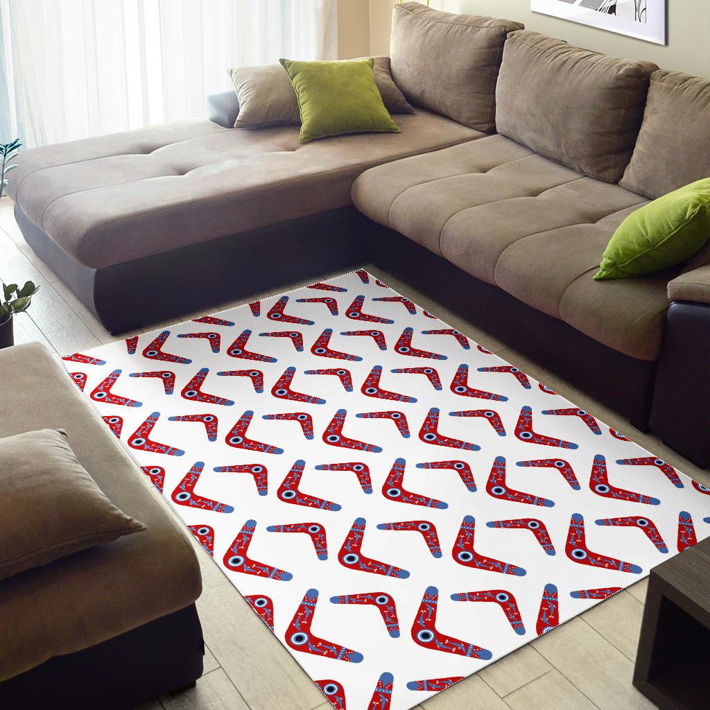 Boomerang Aboriginal Pattern White Background Area Rug