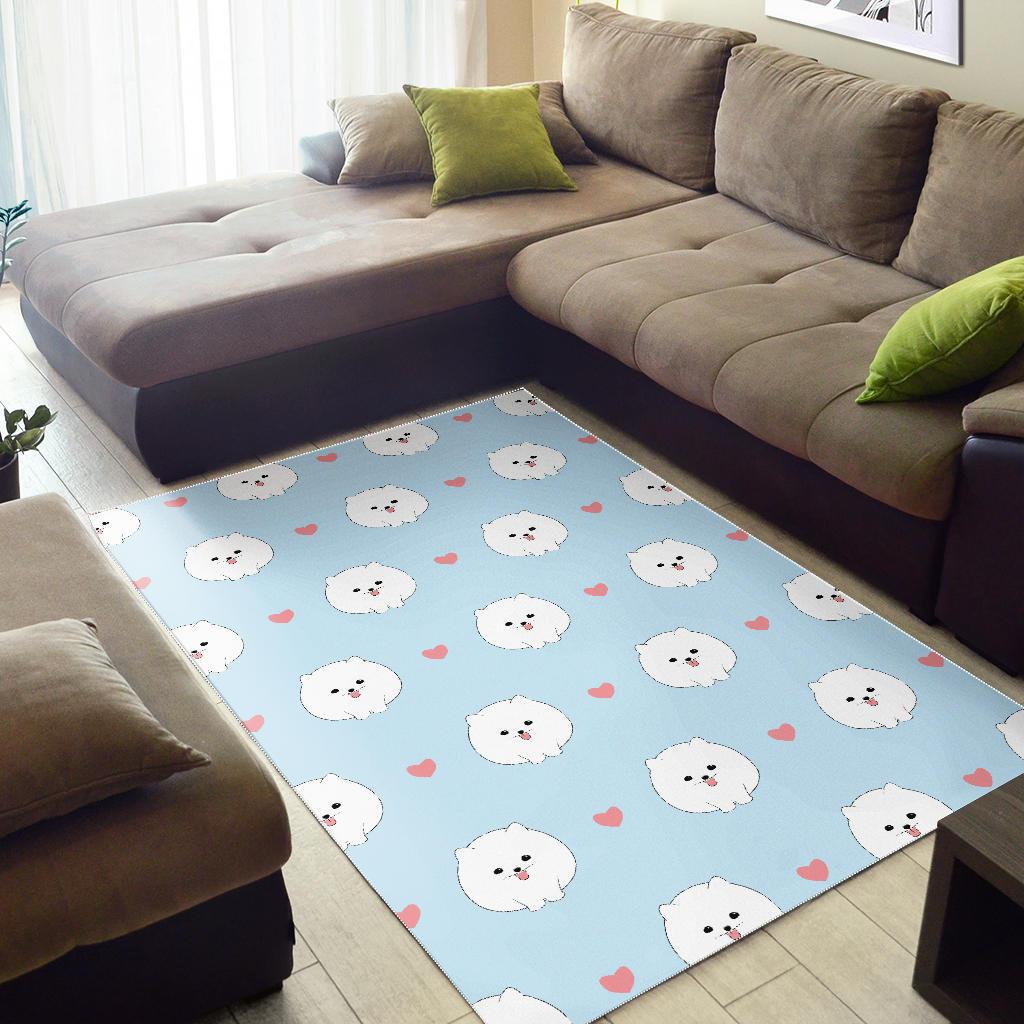 White cute pomeranian pattern Area Rug