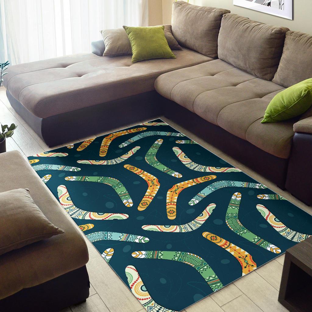 Boomerang Aboriginal Pattern Dark Background Area Rug