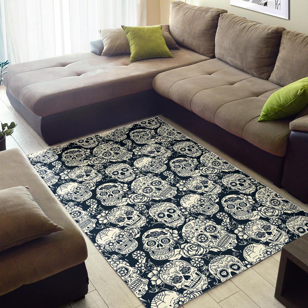 Sugar skull black white pattern Area Rug
