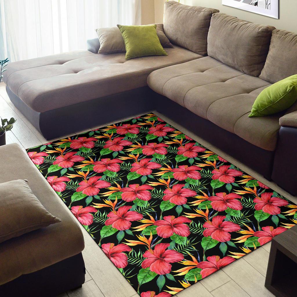 Red Hibiscus Pattern Print Design HB07 Area Rugs
