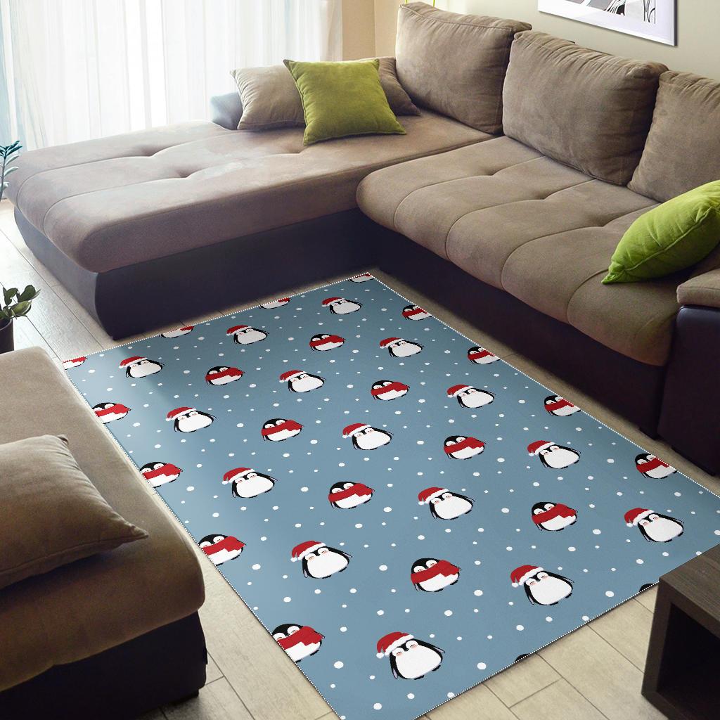Cute penguin christmas snow pattern Area Rug