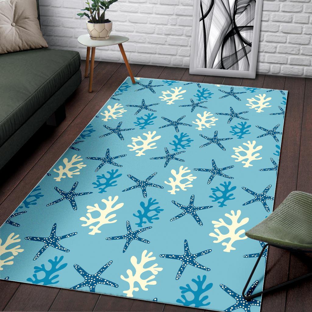 Blue starfish coral reef pattern Area Rug