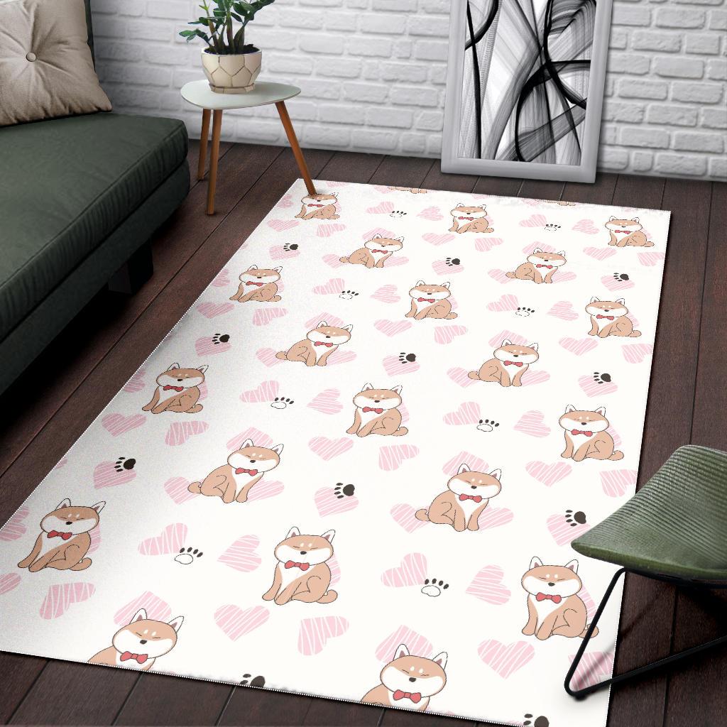 Cute Shiba Inu Heart Pattern Area Rug