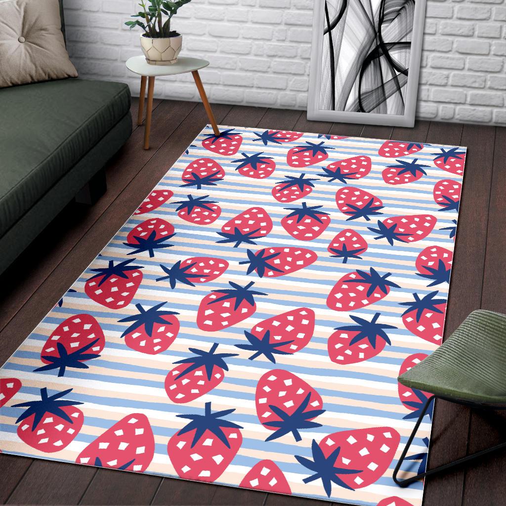 Strawberry pattern blue lines background Area Rug