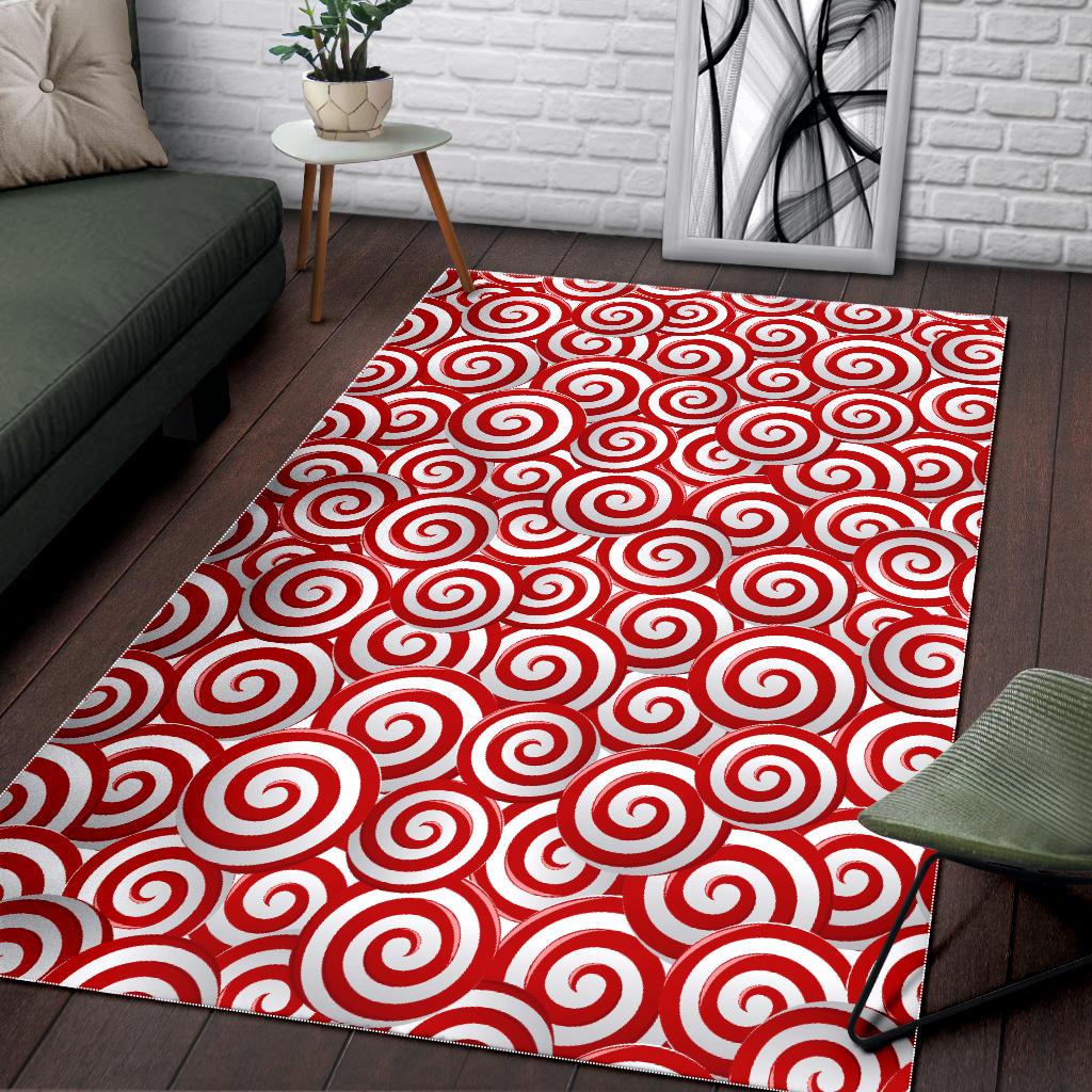 Red and White Candy Spiral Lollipops Pattern Area Rug