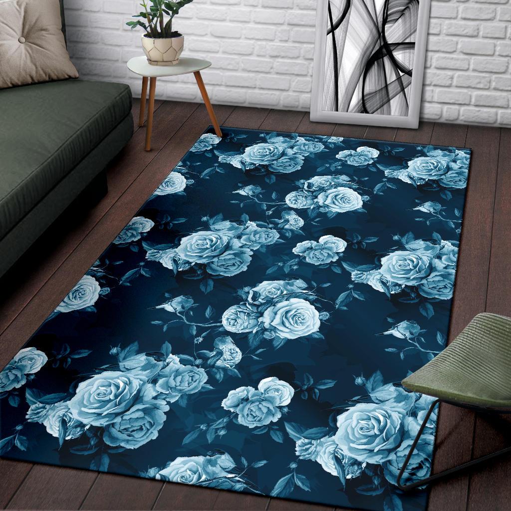 Rose Blue Pattern Print Design RO014 Area Rugs