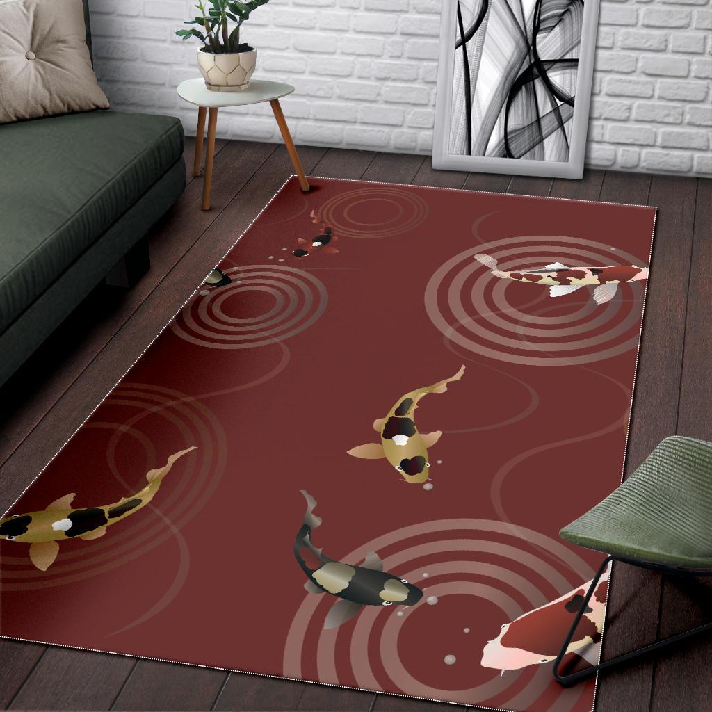 Koi Fish Carp Fish red background Area Rug