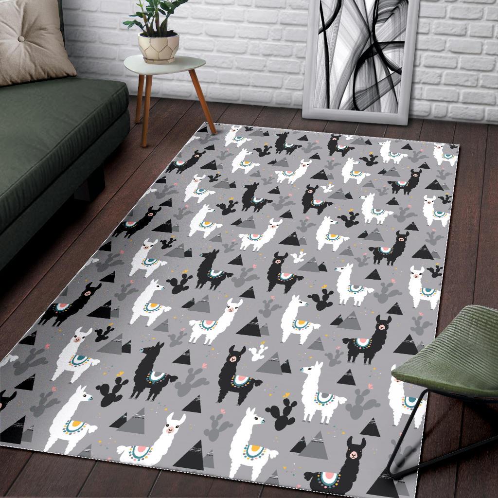 Black and White Llama Pattern Area Rug