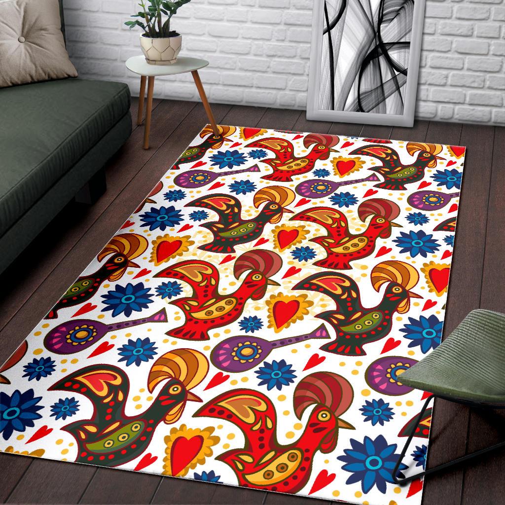 Colorful Rooster Chicken Guitar Pattern Area Rug
