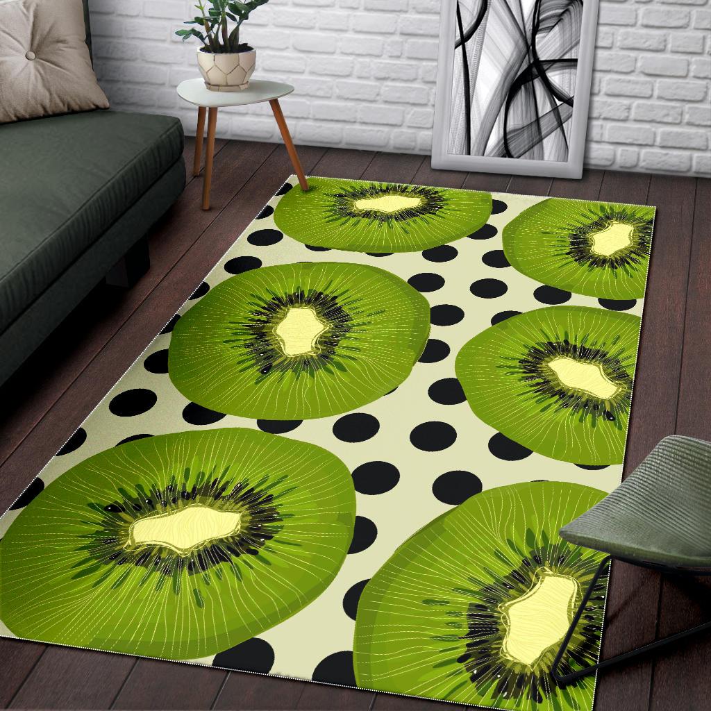 kiwi black dot background Area Rug