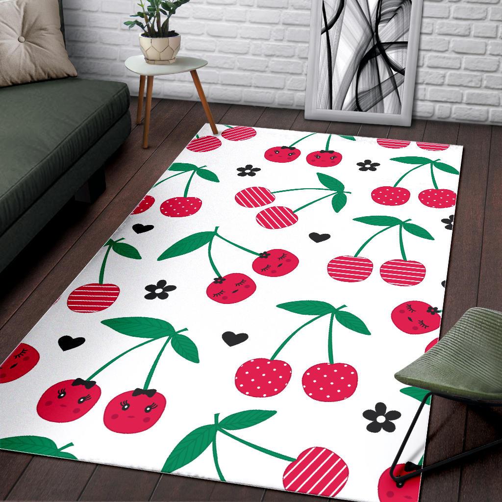 cherry pattern white background Area Rug