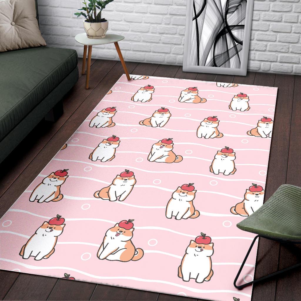 Cute Shiba Inu Dog Apple pattern Area Rug