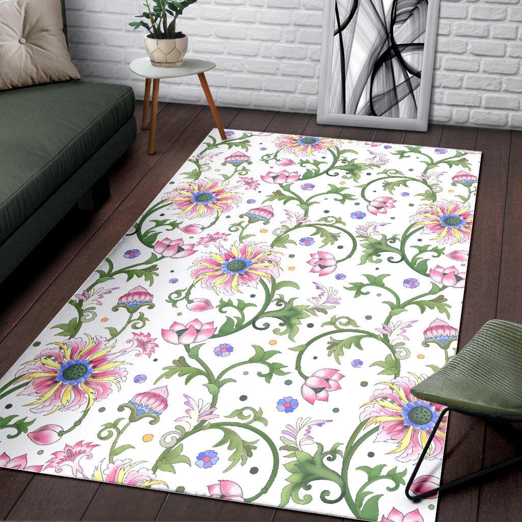 Beautiful pink lotus waterlily leaves pattern Area Rug