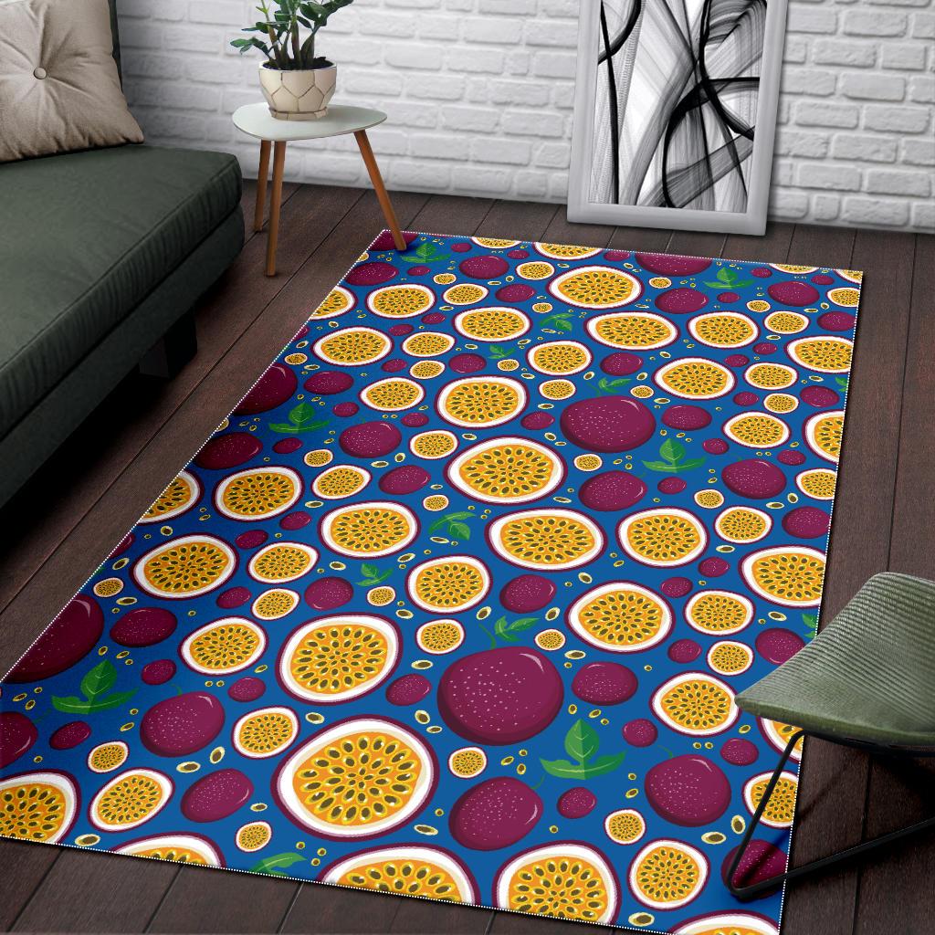 Passion fruit blue background Area Rug