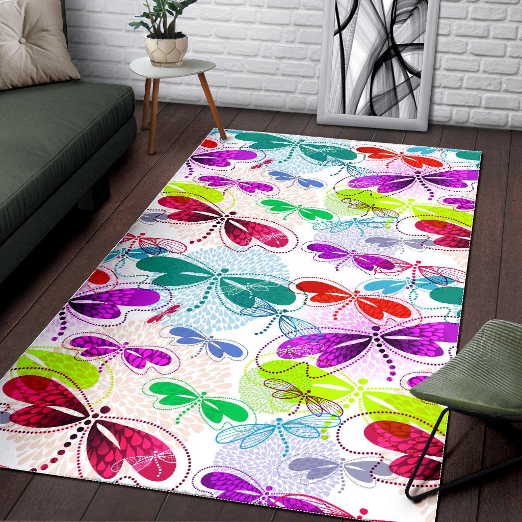 Colorful Dragonfly Pattern Area Rug