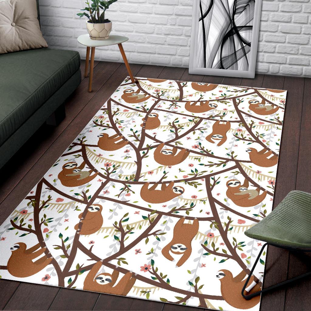 Sloths hanging on the tree pattern Area Rug