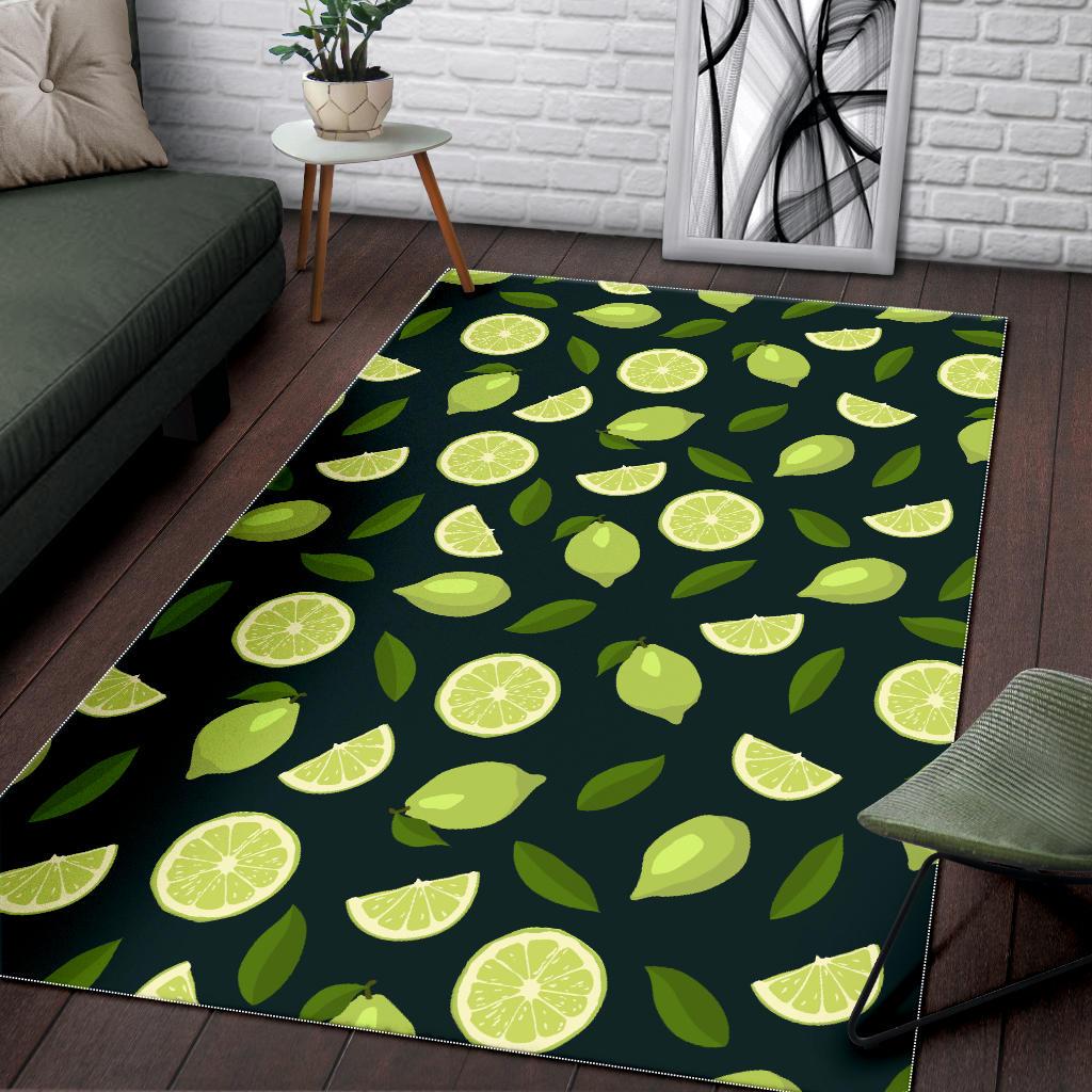 Lime Leaves Pattern Area Rug