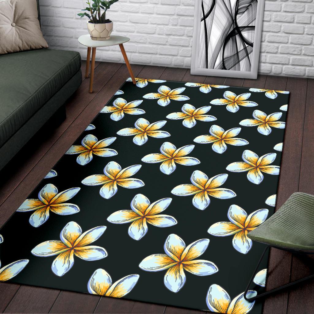 White Plumeria Pattern Print Design PM022 Area Rugs