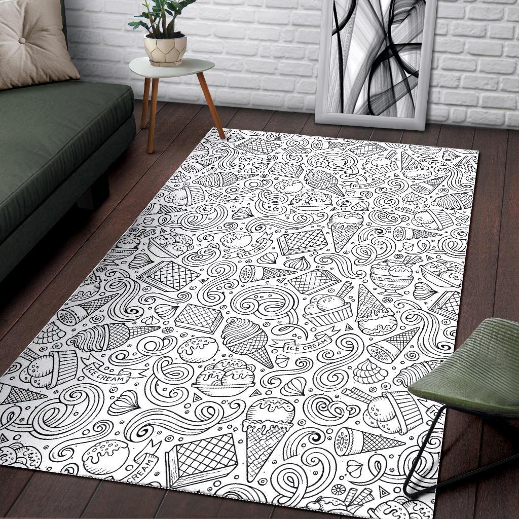 Cartoon hand drawn ice cream black white Area Rug