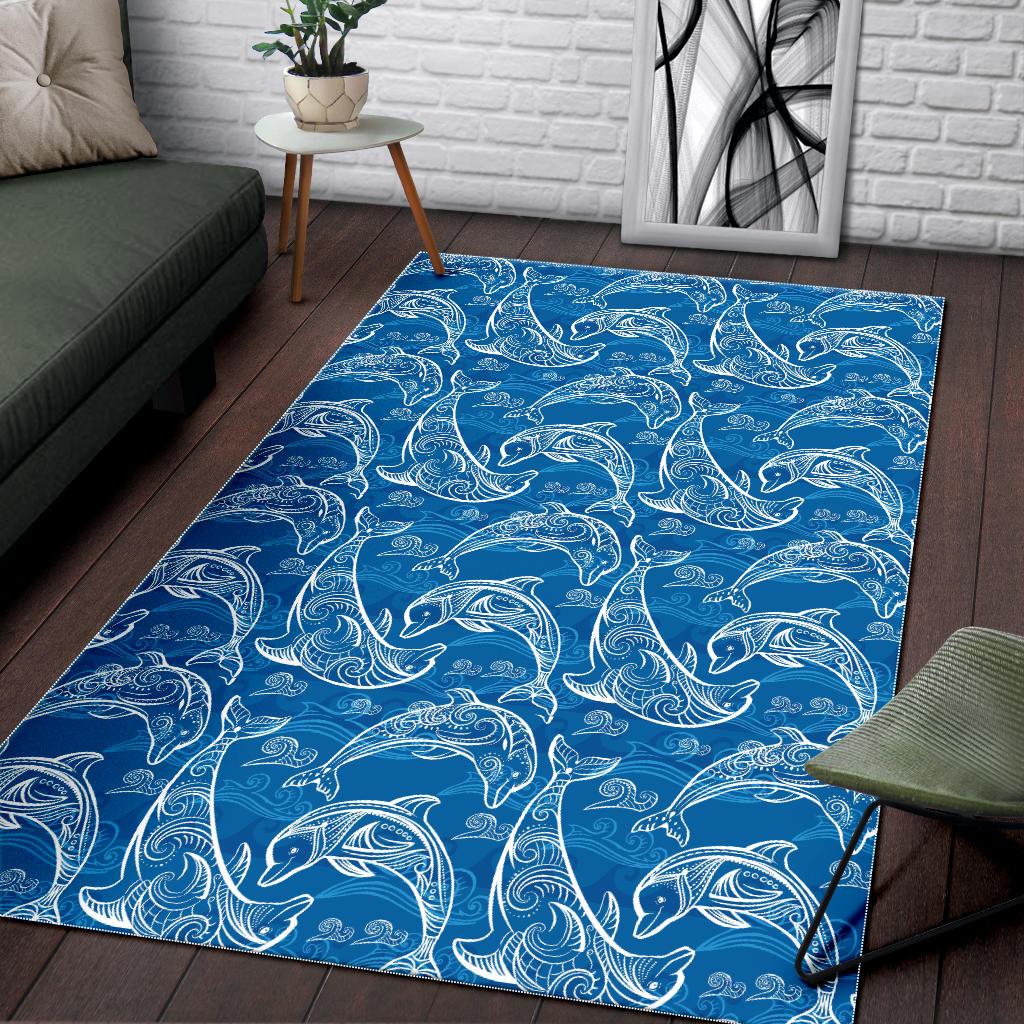 Dolphin Tribal Blue Pattern  Area Rug