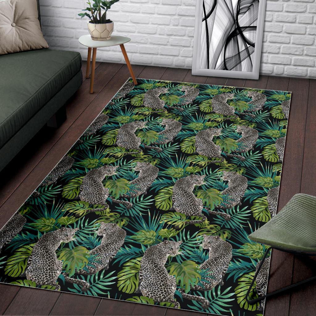 Leopard Leaves Pattern Area Rug