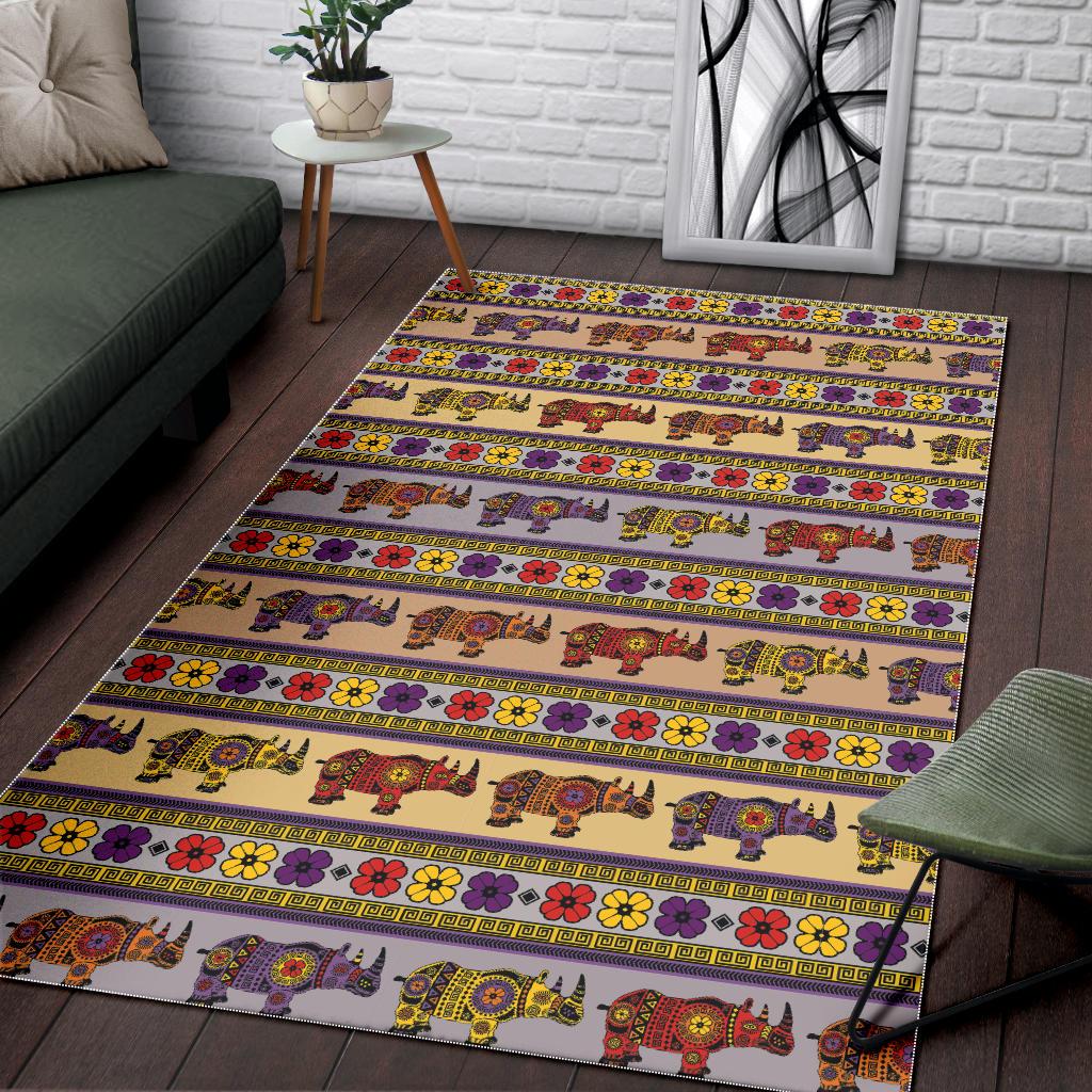 Rhino African Afro Dashiki Adinkra Kente Pattern Area Rug