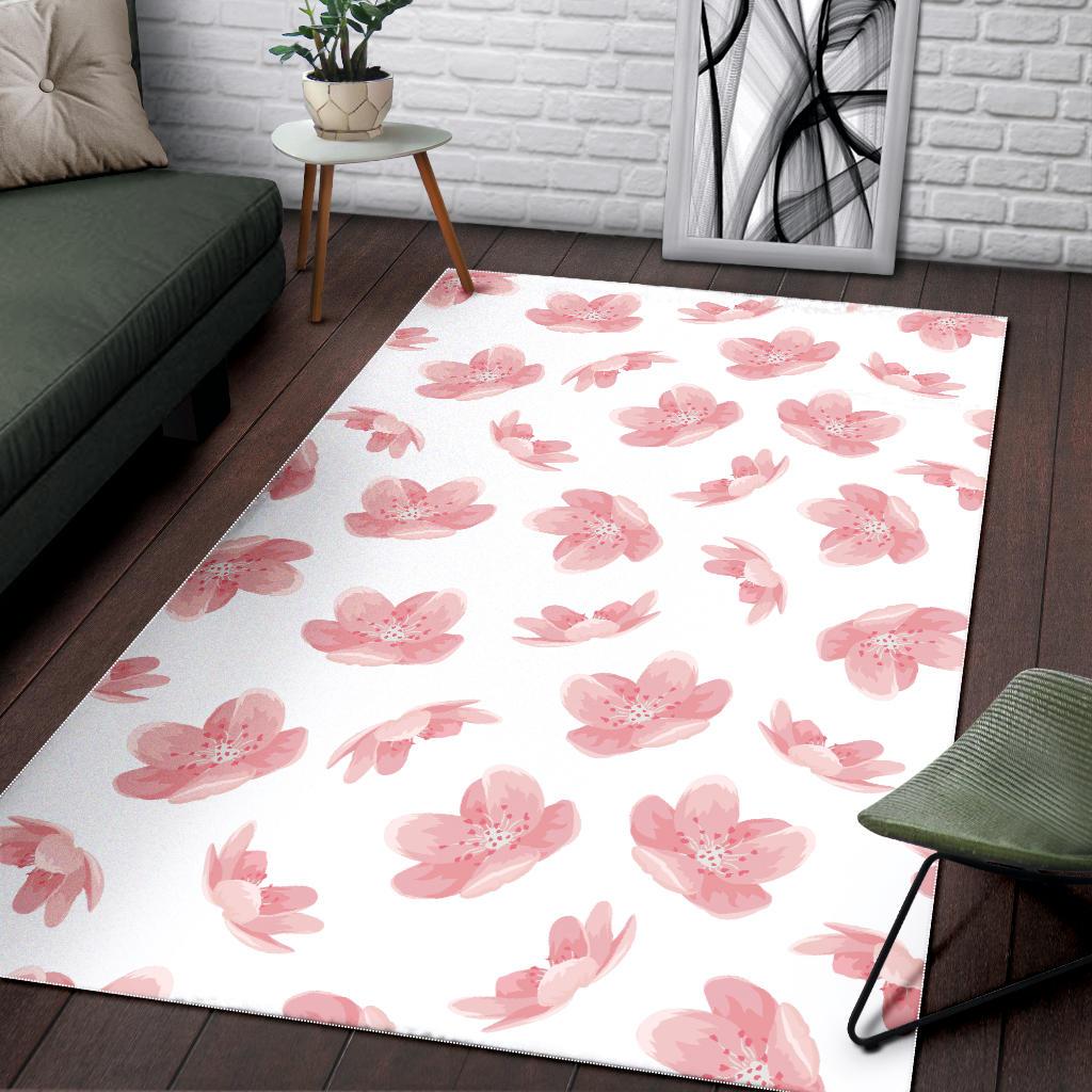 Pink sakura cherry blossom pattern Area Rug