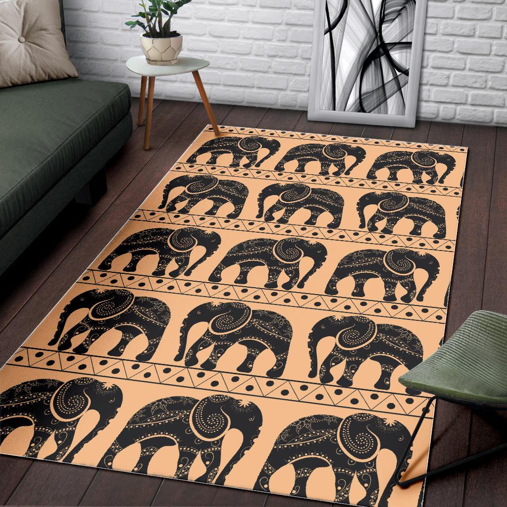 Elephant Pattern Ethnic Motifs Area Rug