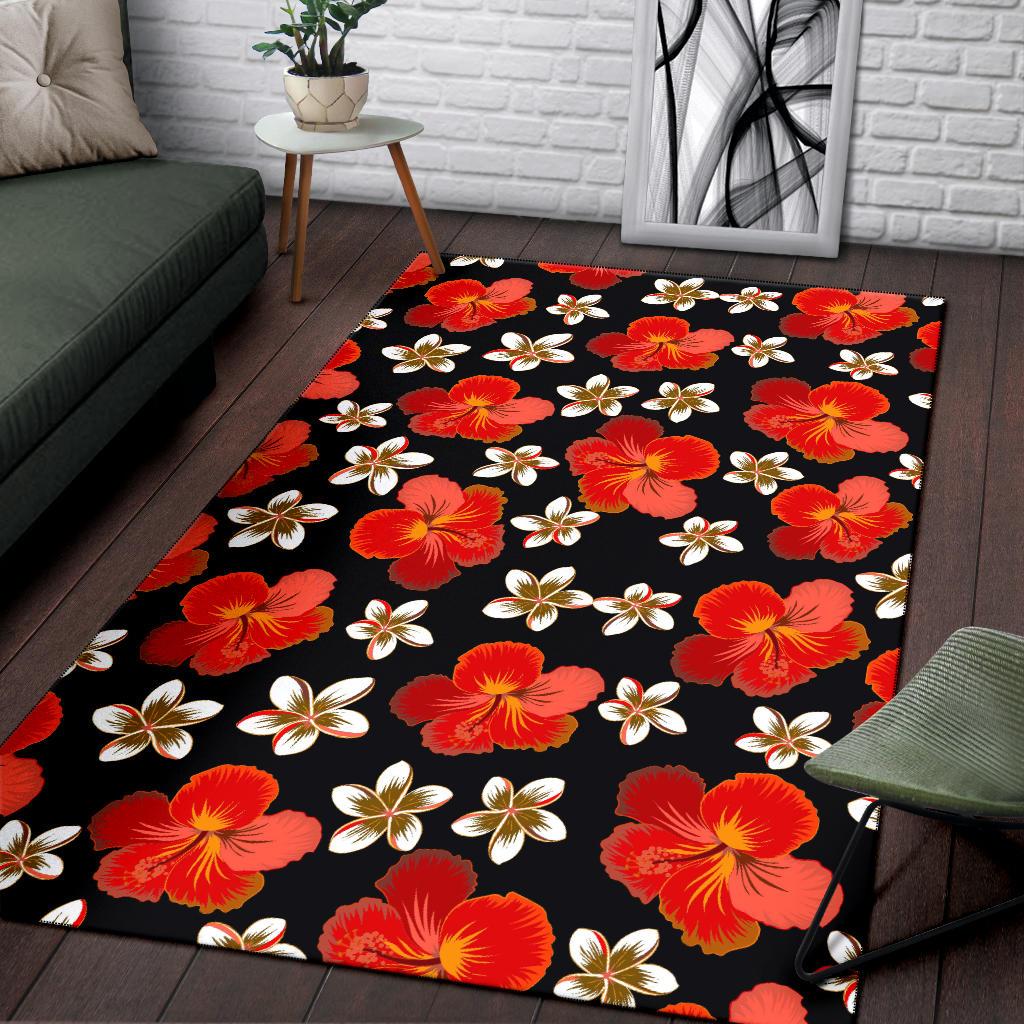Red Hibiscus Pattern Print Design HB022 Area Rugs
