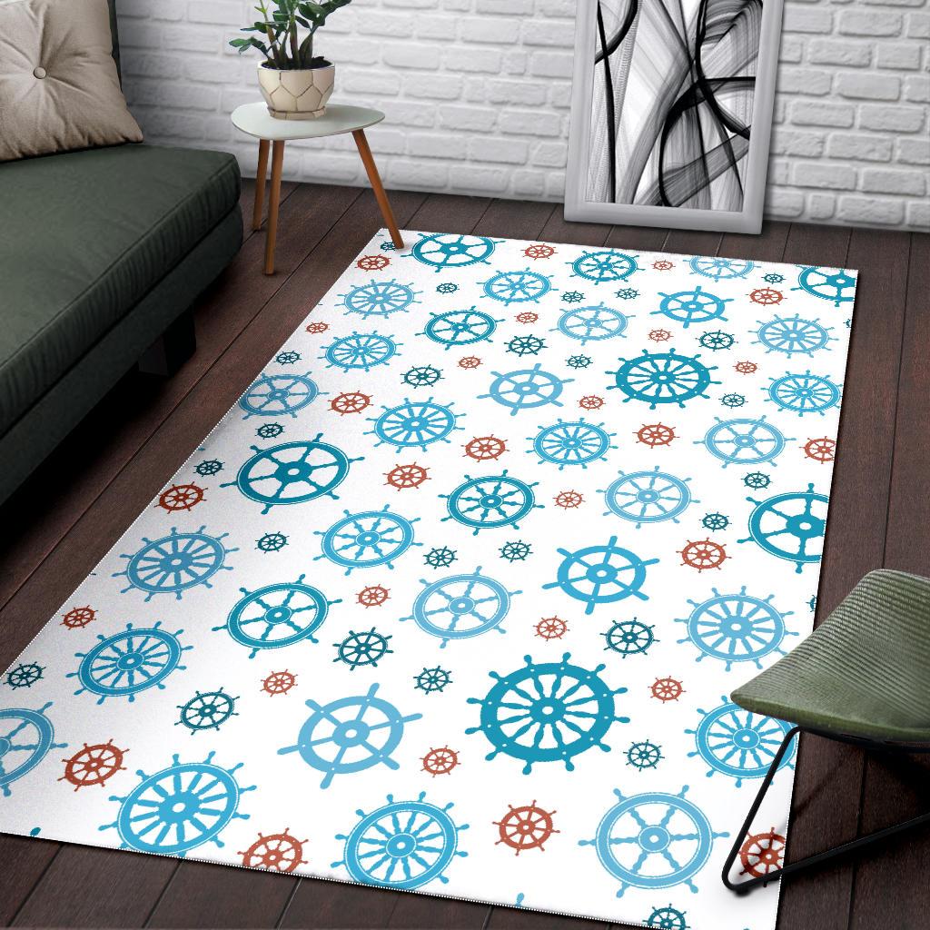 Nautical Steering Wheel Rudder Pattern Background Area Rug