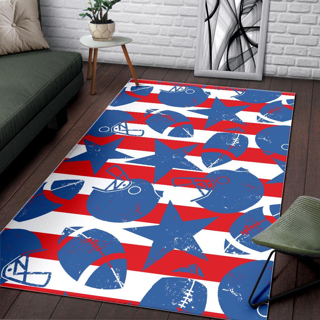 American football ball star stripes pattern Area Rug