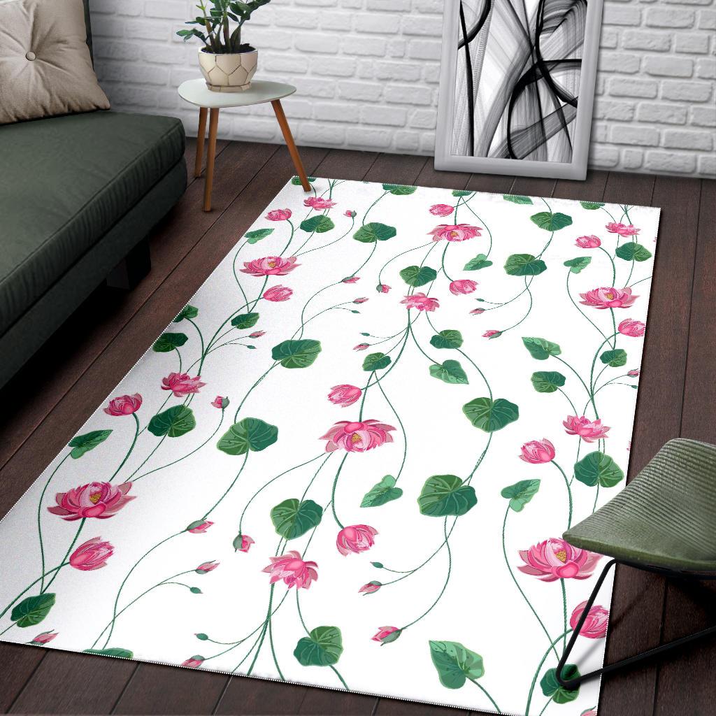 Pink Lotus Waterlily Flower Pattern Area Rug