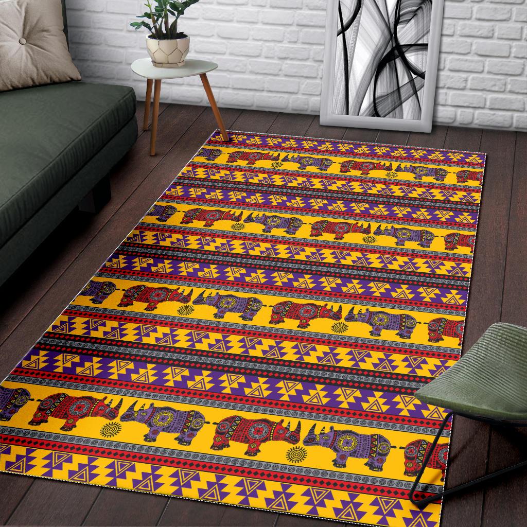 Rhino African Afro Dashiki Adinkra Kente Ethnic Motifs Area Rug