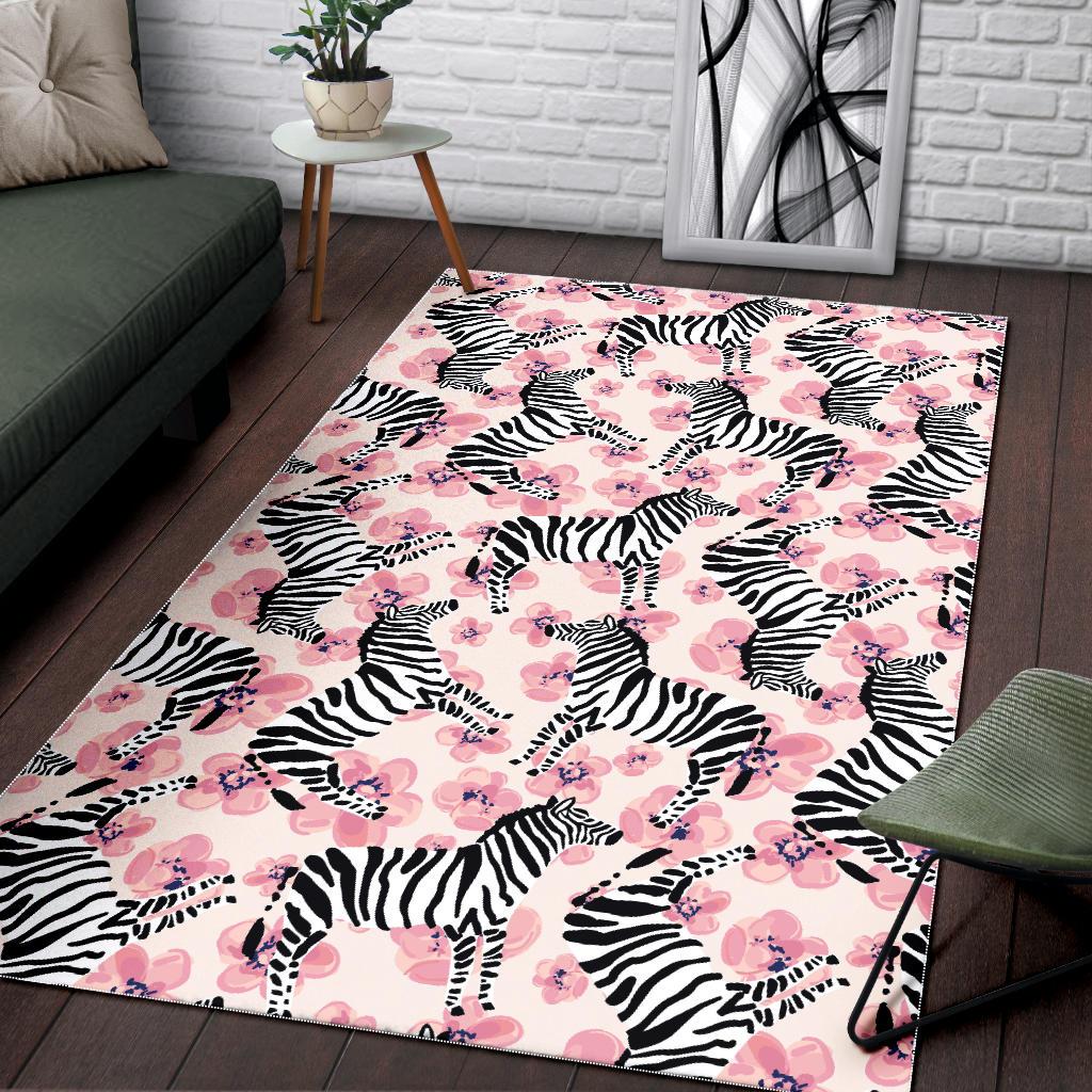 Zebra pink flower background Area Rug