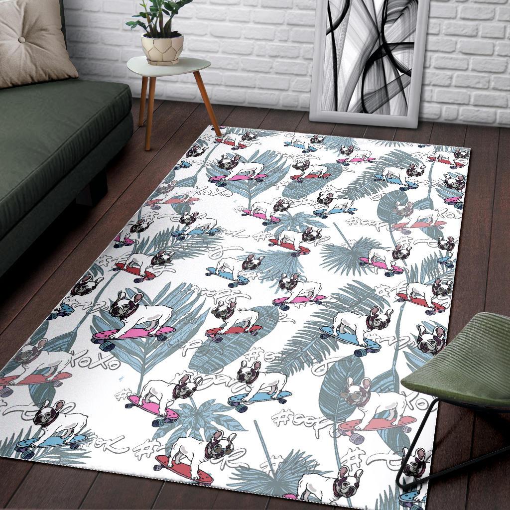 French Bulldog Skating Pattern Area Rug