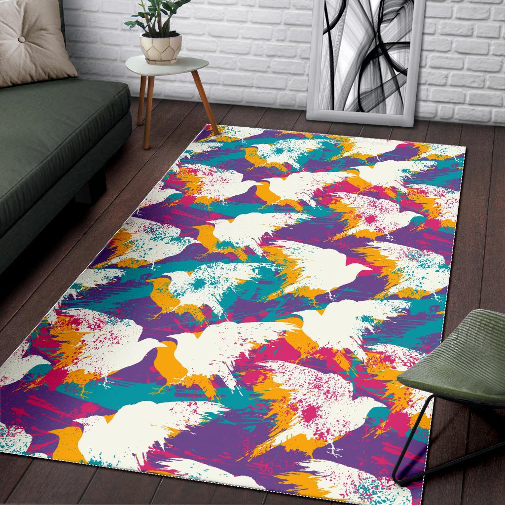 Colorful crow illustration pattern Area Rug