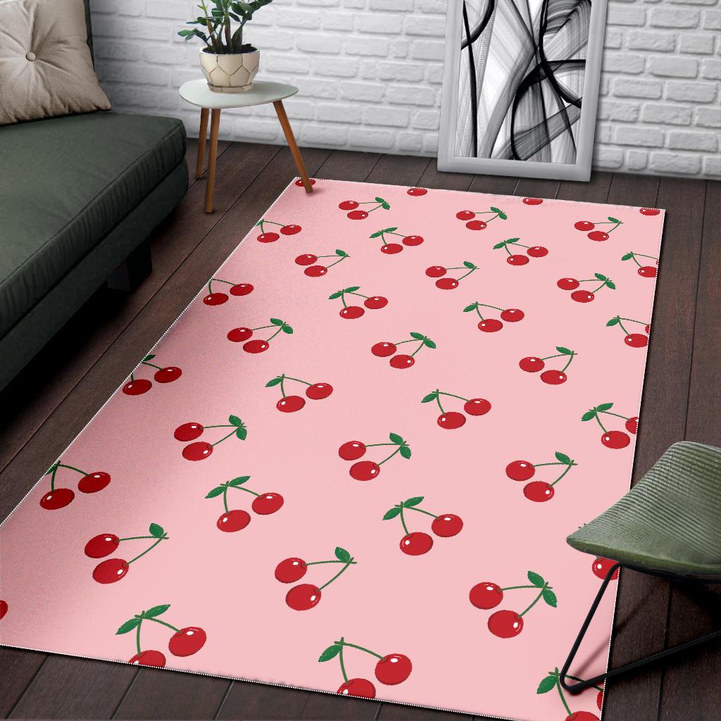 cherry pattern pink background Area Rug