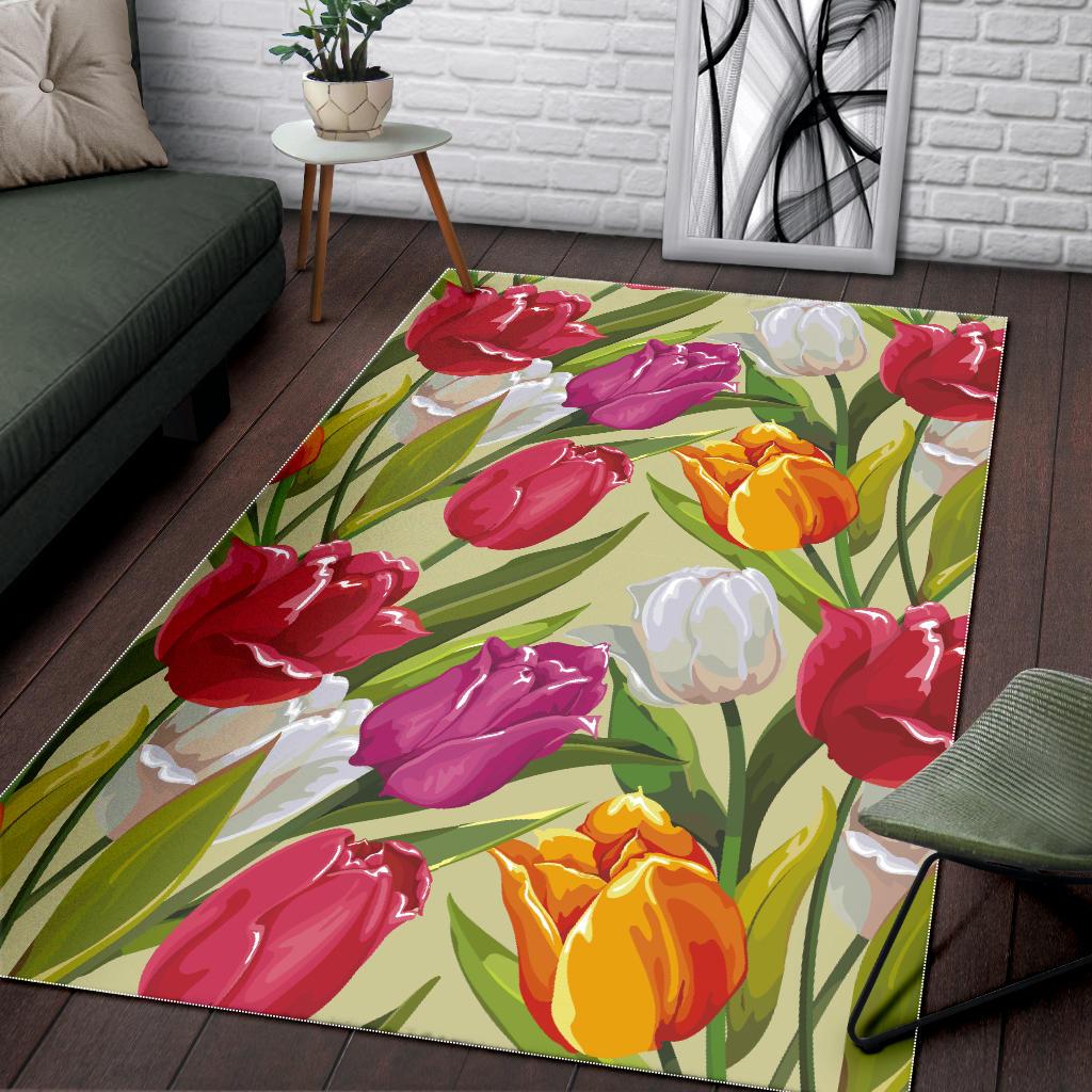 Colorful Tulip Pattern Area Rug