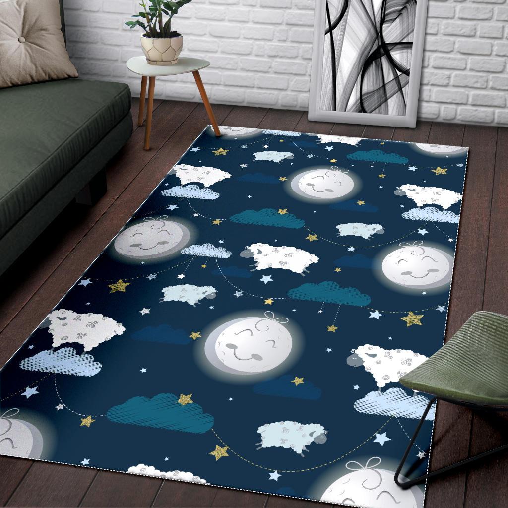 Sheep Playing Could Moon Pattern  Area Rug