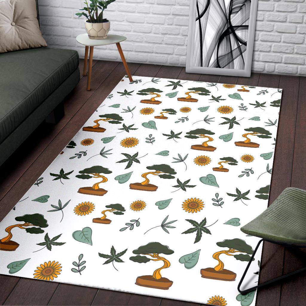 Bonsai Leaves Flower Pattern Area Rug