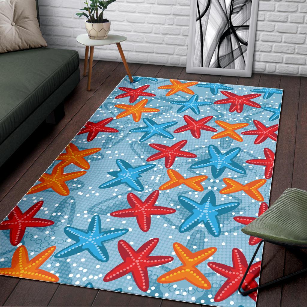 Blue red orange starfish pattern Area Rug