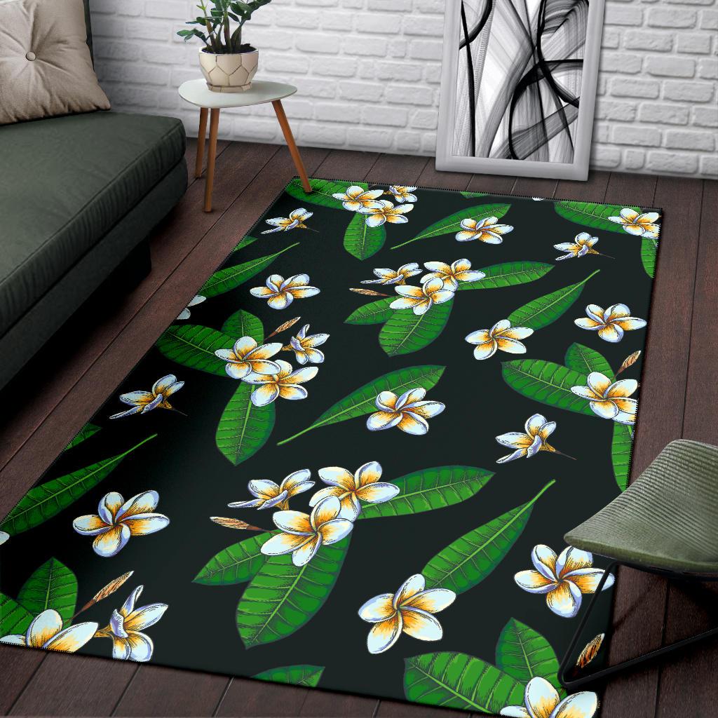 White Plumeria Pattern Print Design PM023 Area Rugs