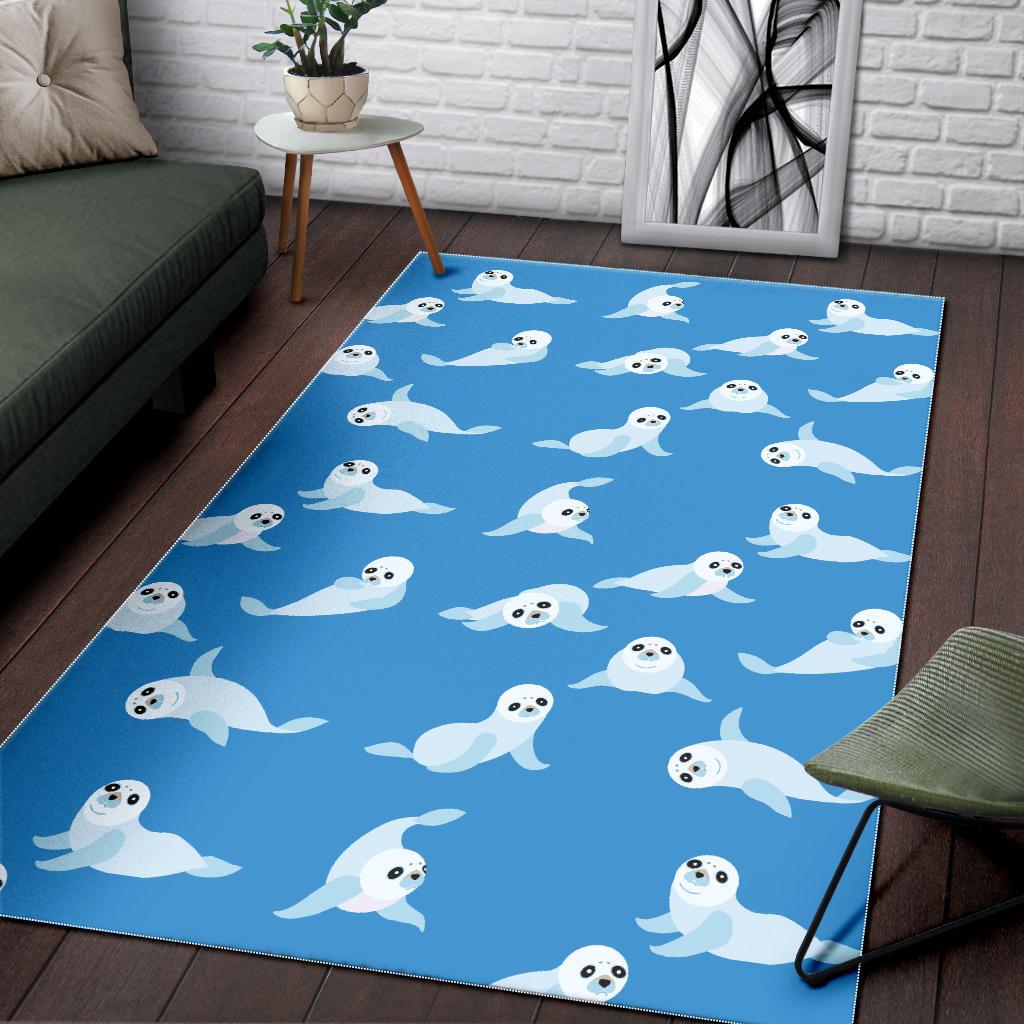 Cute sea lion seal pattern background Area Rug