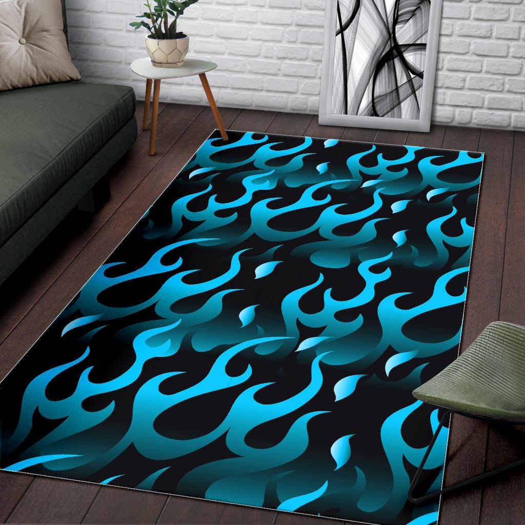 Blue Flame Fire Pattern Background Area Rug