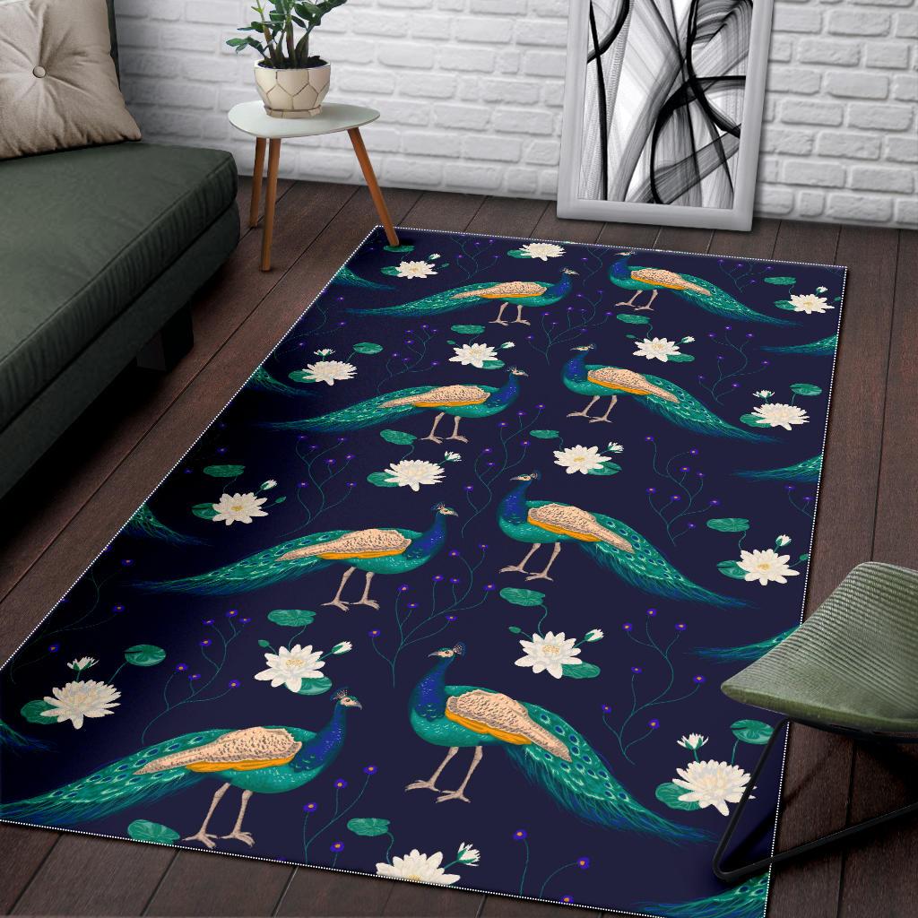 Peacock Flower Pattern Area Rug