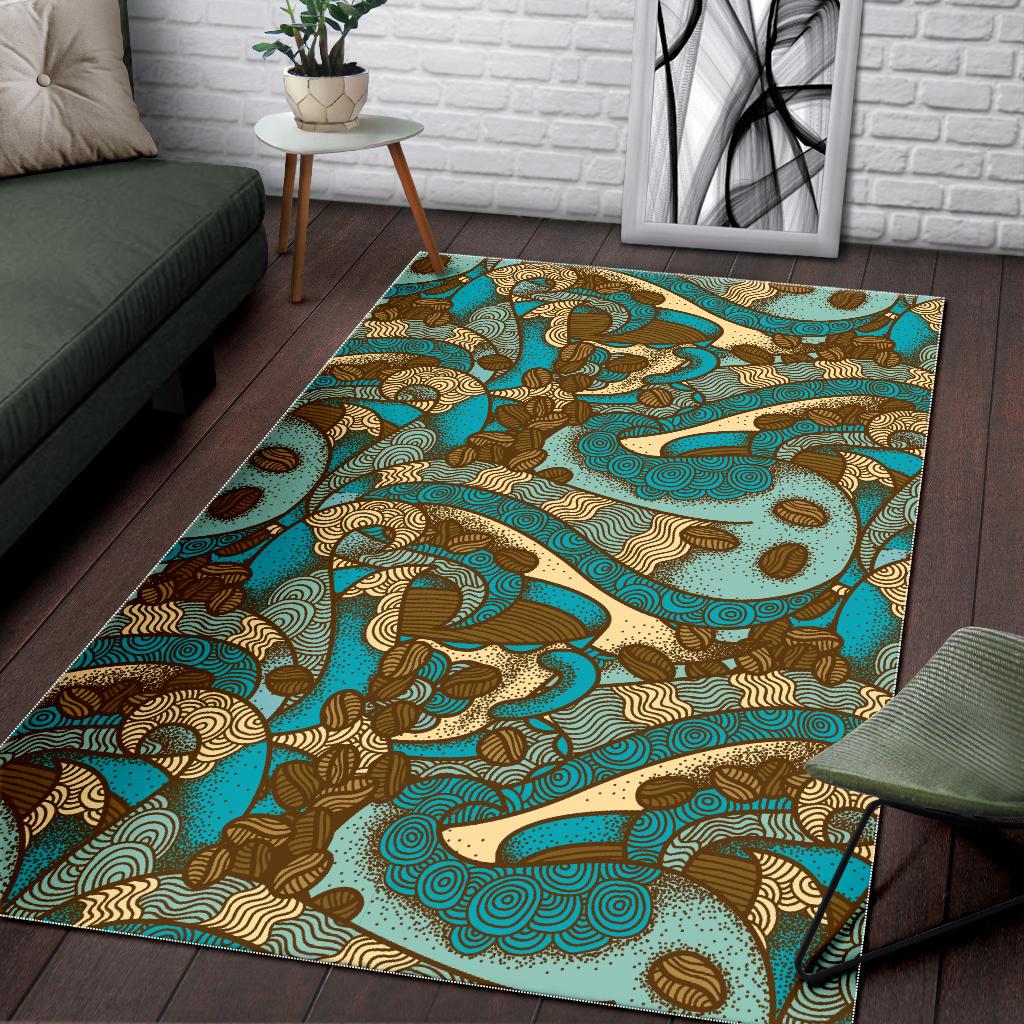 Coffee Bean Pattern Graphic Ornate Area Rug