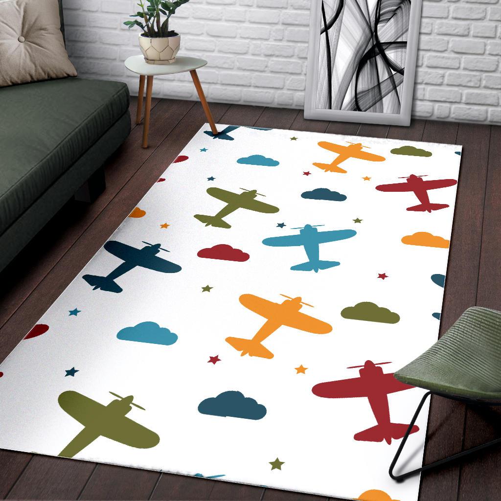 Airplane star cloud colorful Area Rug