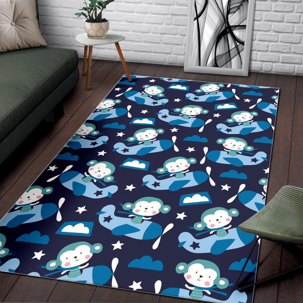 Monkey in Airplane Pattern Area Rug